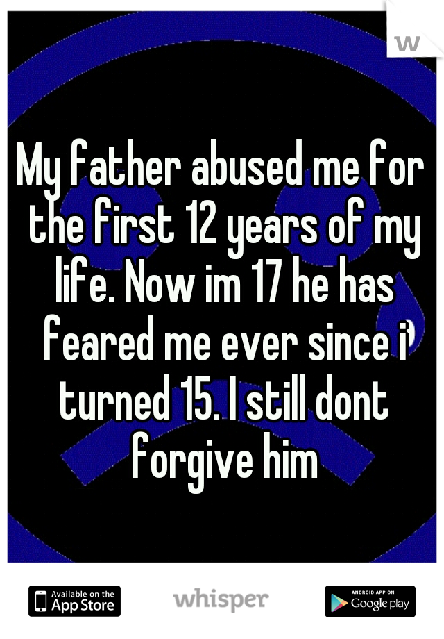 My father abused me for the first 12 years of my life. Now im 17 he has feared me ever since i turned 15. I still dont forgive him