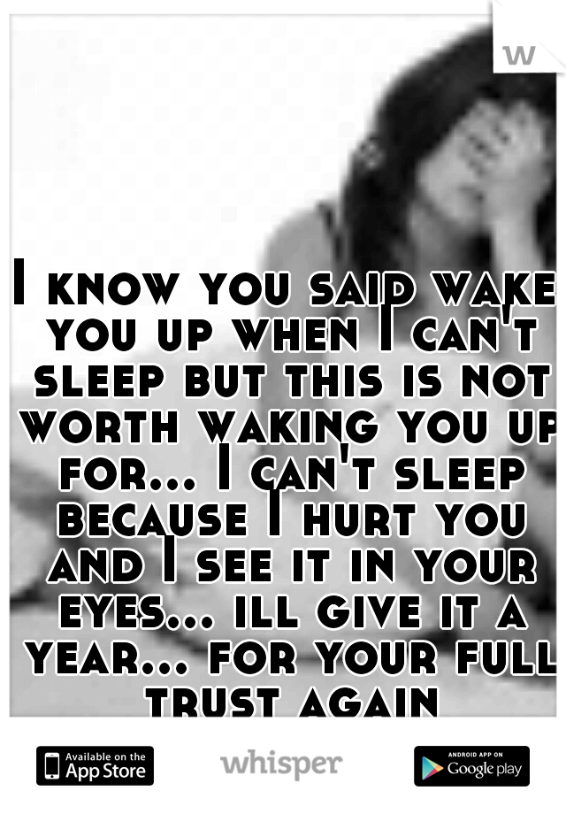 I know you said wake you up when I can't sleep but this is not worth waking you up for... I can't sleep because I hurt you and I see it in your eyes... ill give it a year... for your full trust again