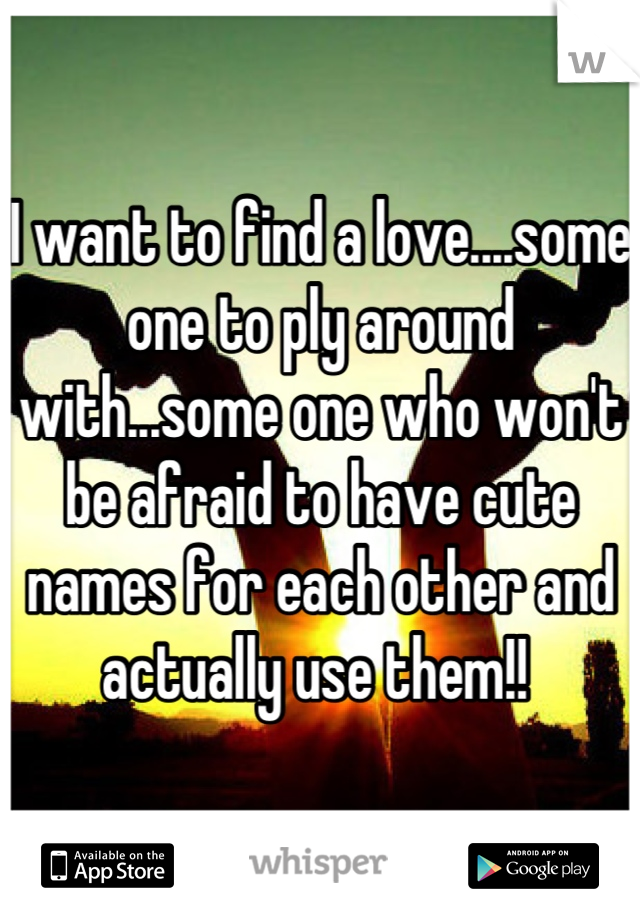 I want to find a love....some one to ply around with...some one who won't be afraid to have cute names for each other and actually use them!! 