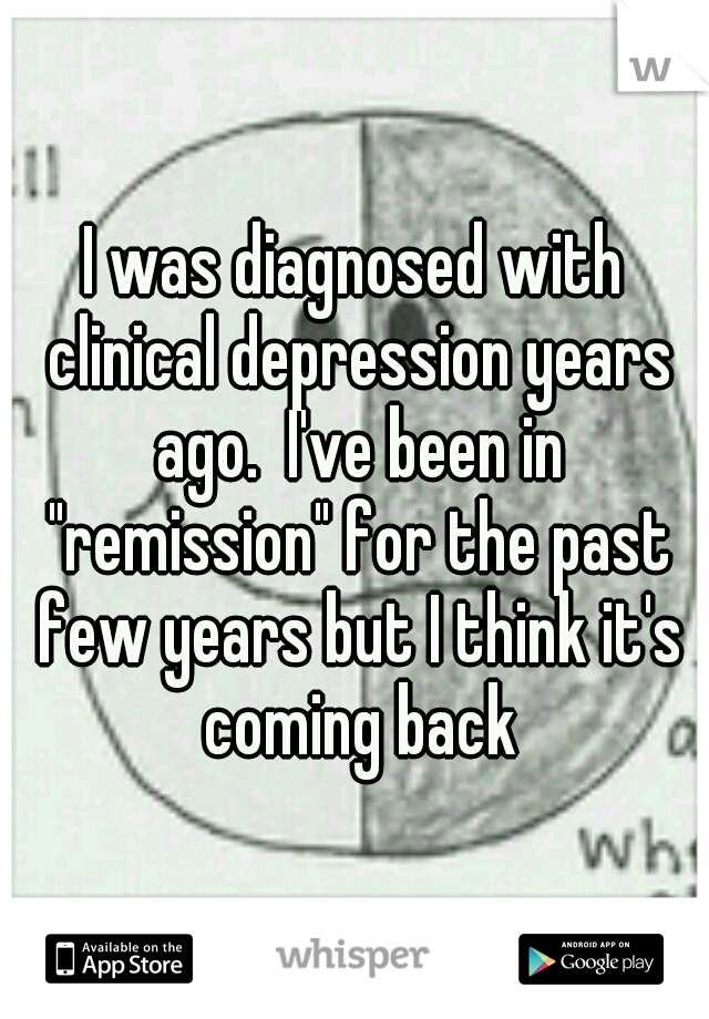 I was diagnosed with clinical depression years ago.  I've been in "remission" for the past few years but I think it's coming back