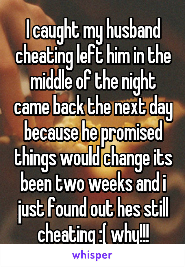 I caught my husband cheating left him in the middle of the night came back the next day because he promised things would change its been two weeks and i just found out hes still cheating :( why!!!
