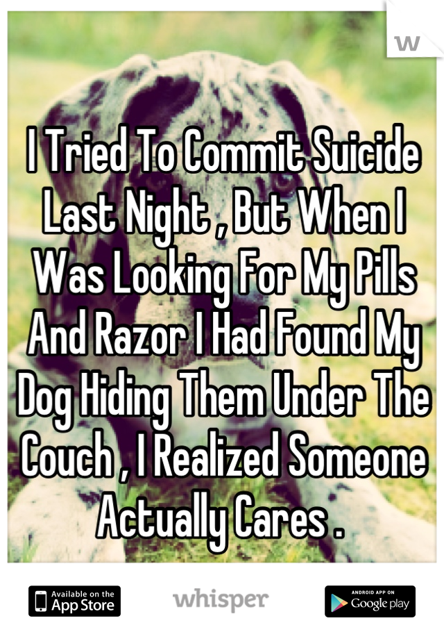 I Tried To Commit Suicide Last Night , But When I Was Looking For My Pills And Razor I Had Found My Dog Hiding Them Under The Couch , I Realized Someone Actually Cares . 