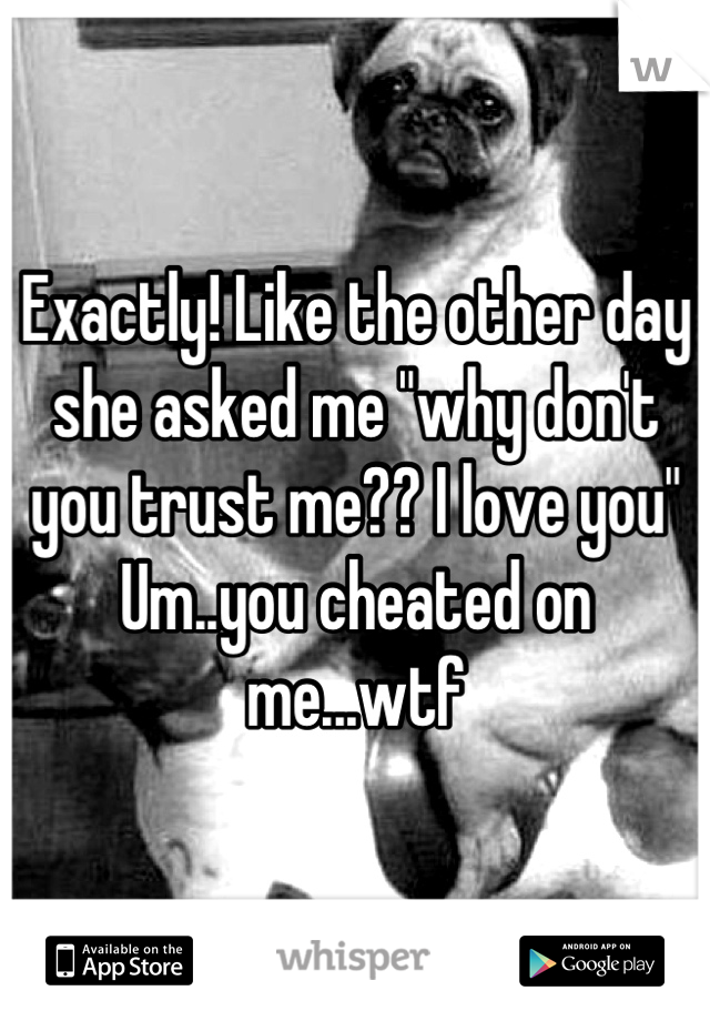 Exactly! Like the other day she asked me "why don't you trust me?? I love you"
Um..you cheated on me...wtf