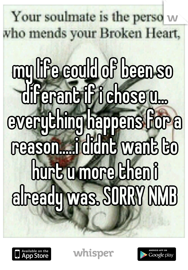 my life could of been so diferant if i chose u... everything happens for a reason.....i didnt want to hurt u more then i already was. SORRY NMB