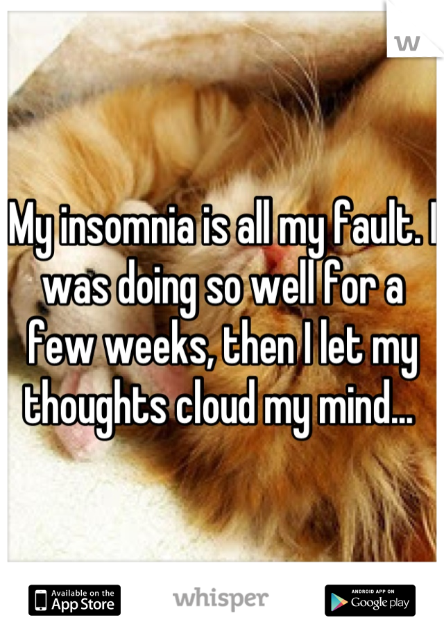 My insomnia is all my fault. I was doing so well for a few weeks, then I let my thoughts cloud my mind... 