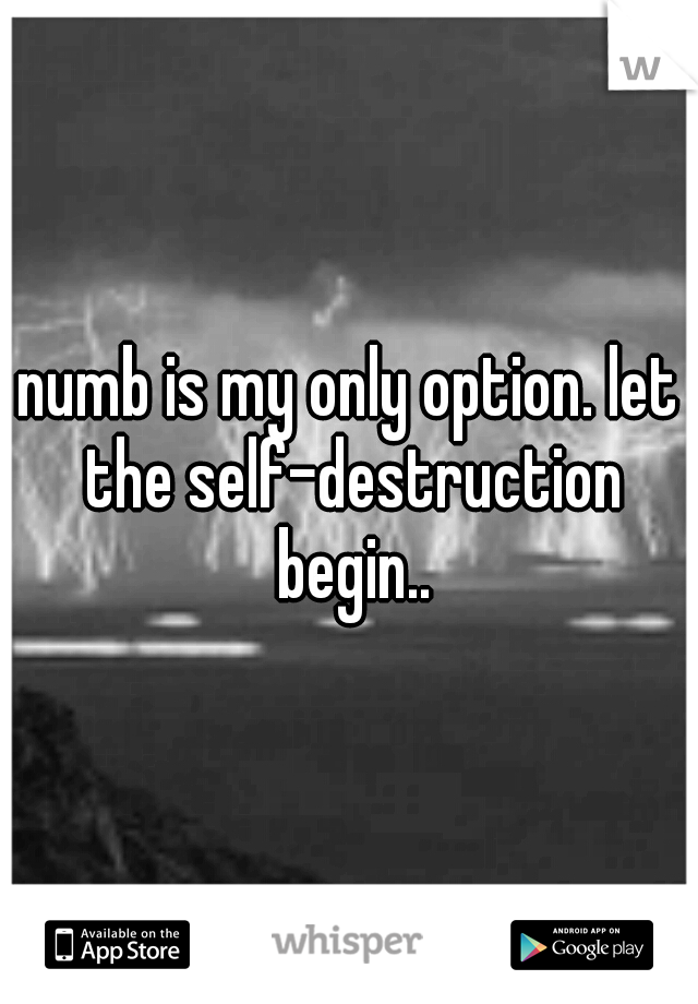 numb is my only option. let the self-destruction begin..