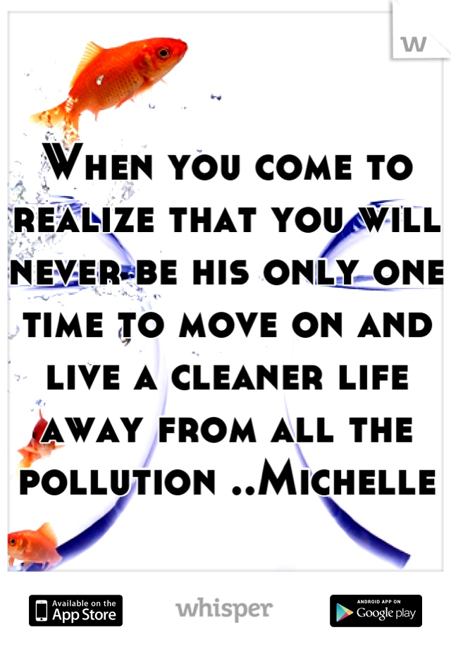 When you come to realize that you will never be his only one time to move on and live a cleaner life away from all the pollution ..Michelle