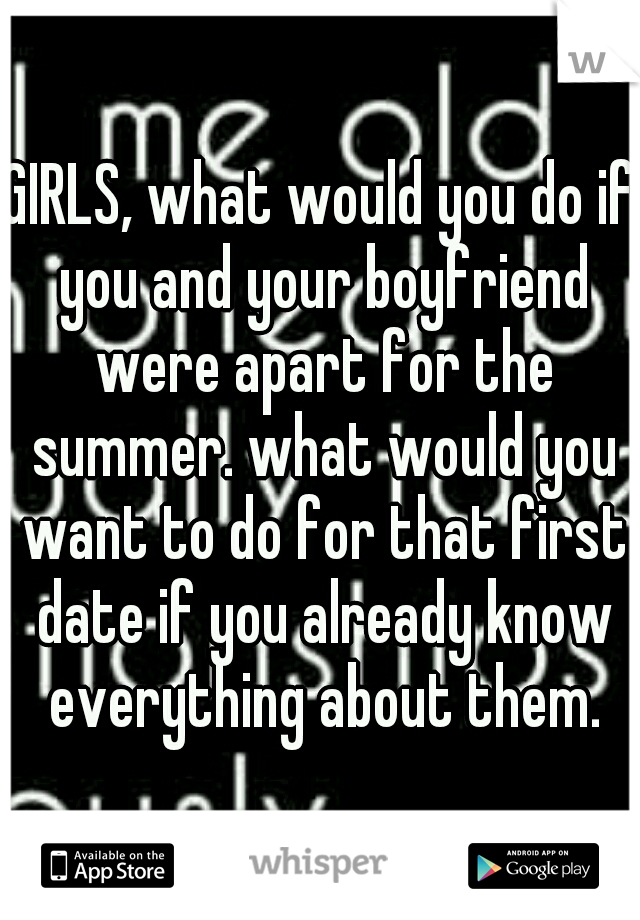 GIRLS, what would you do if you and your boyfriend were apart for the summer. what would you want to do for that first date if you already know everything about them.