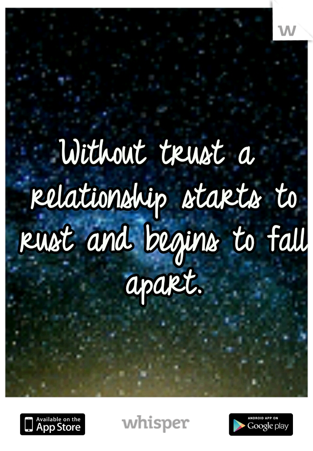 Without trust a relationship starts to rust and begins to fall apart.