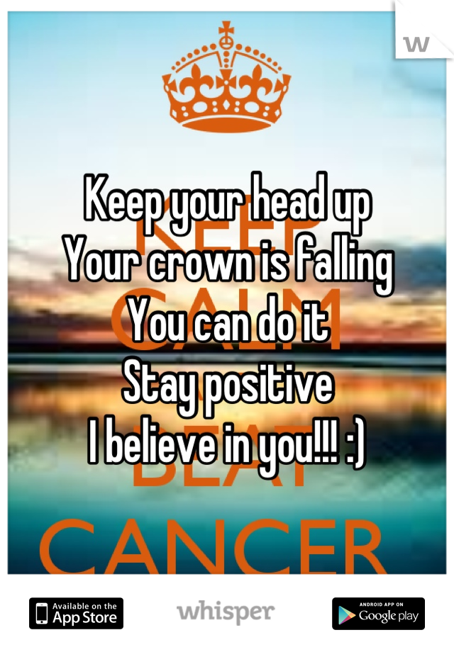 Keep your head up 
Your crown is falling
You can do it
Stay positive
I believe in you!!! :)