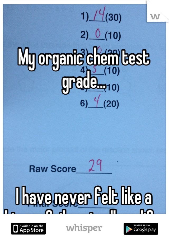 My organic chem test grade...




I have never felt like a bigger failure in all my life.