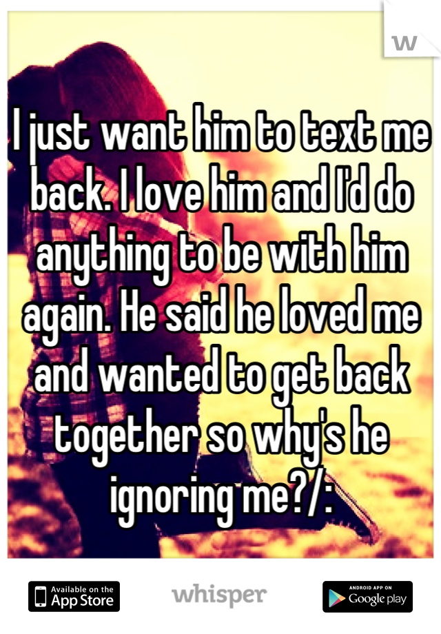 I just want him to text me back. I love him and I'd do anything to be with him again. He said he loved me and wanted to get back together so why's he ignoring me?/: