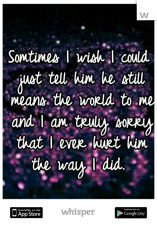 Somtimes I wish I could just tell him he still means the world to me and I am truly sorry that I ever hurt him the way I did. 