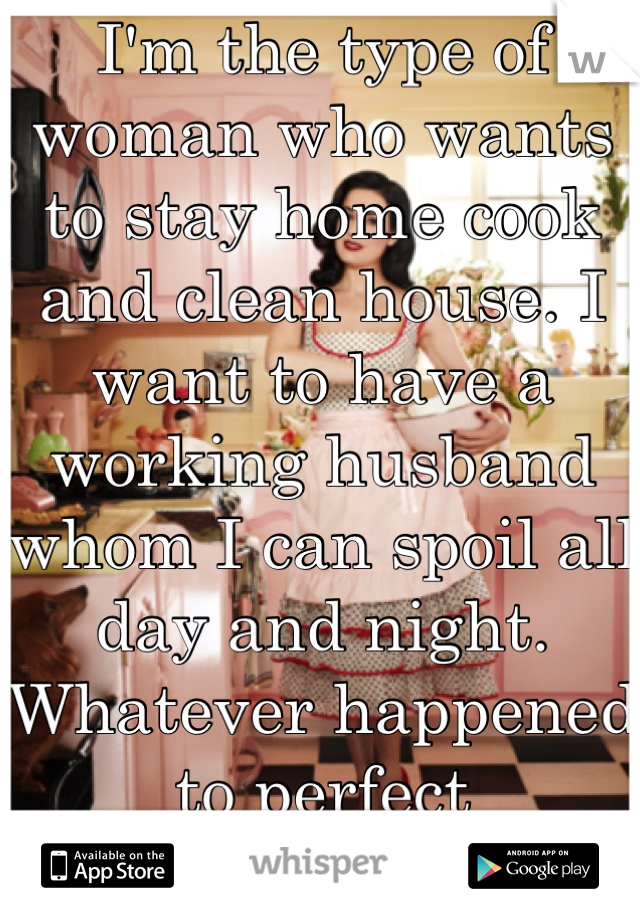 I'm the type of woman who wants to stay home cook and clean house. I want to have a working husband whom I can spoil all day and night. Whatever happened to perfect housewives?