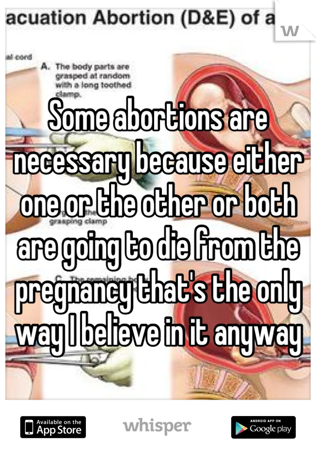 Some abortions are necessary because either one or the other or both are going to die from the pregnancy that's the only way I believe in it anyway
