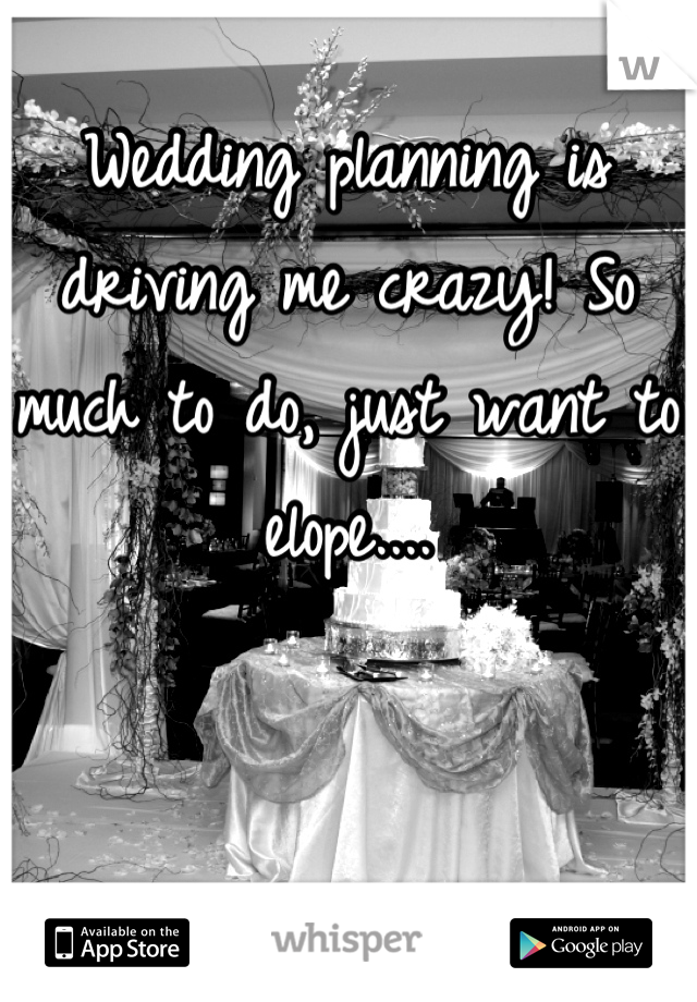 Wedding planning is driving me crazy! So much to do, just want to elope....