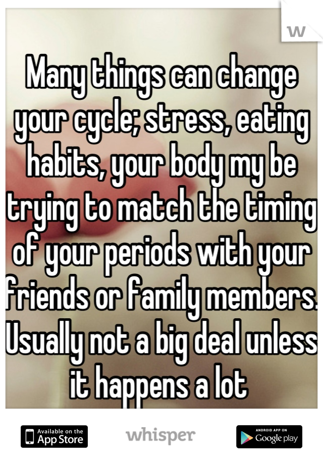 Many things can change your cycle; stress, eating habits, your body my be trying to match the timing of your periods with your friends or family members. Usually not a big deal unless it happens a lot 