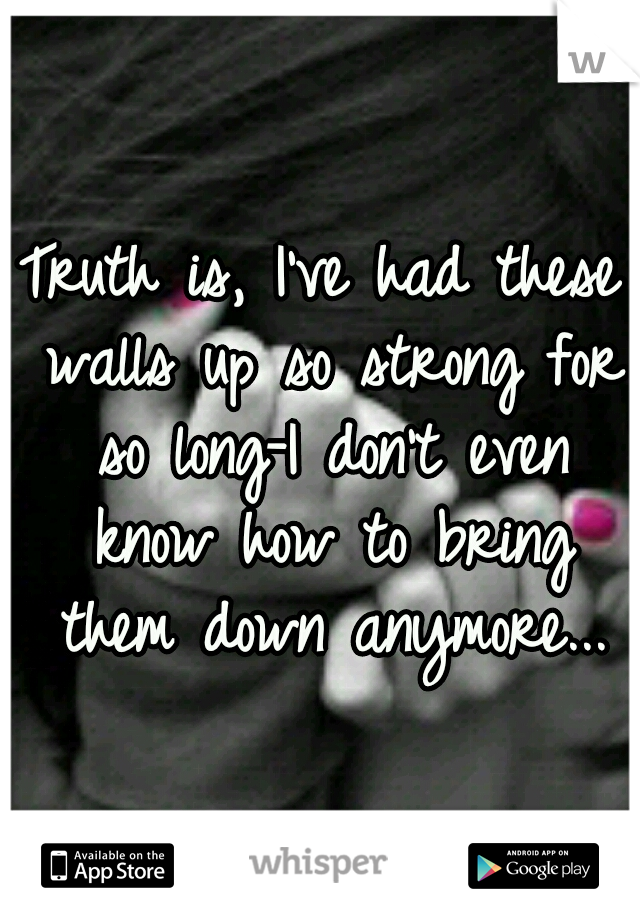 Truth is, I've had these walls up so strong for so long-I don't even know how to bring them down anymore...
