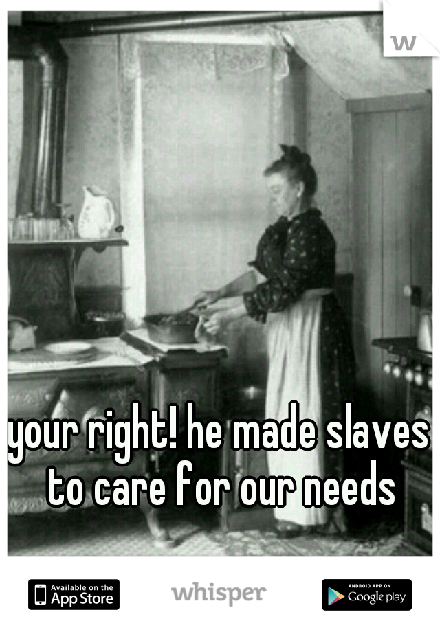 your right! he made slaves to care for our needs