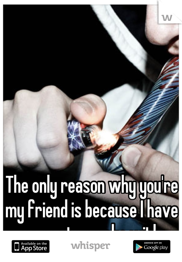 The only reason why you're my friend is because I have no one to smoke with 

