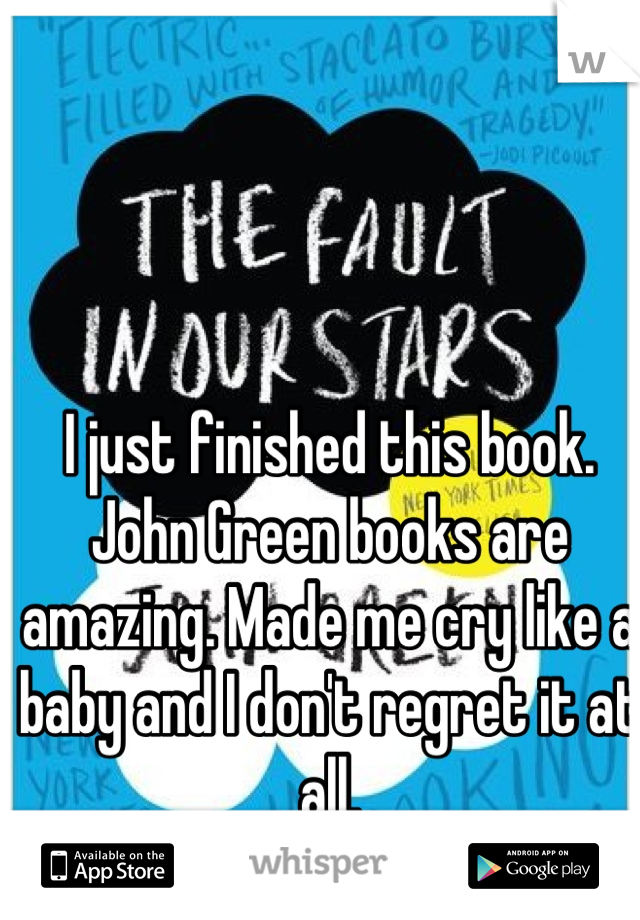 I just finished this book. John Green books are amazing. Made me cry like a baby and I don't regret it at all.