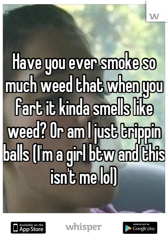 Have you ever smoke so much weed that when you fart it kinda smells like weed? Or am I just trippin balls (I'm a girl btw and this isn't me lol)