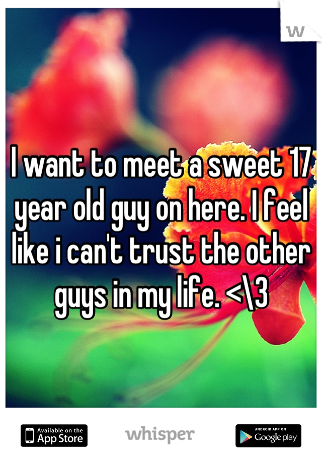 I want to meet a sweet 17 year old guy on here. I feel like i can't trust the other guys in my life. <\3
