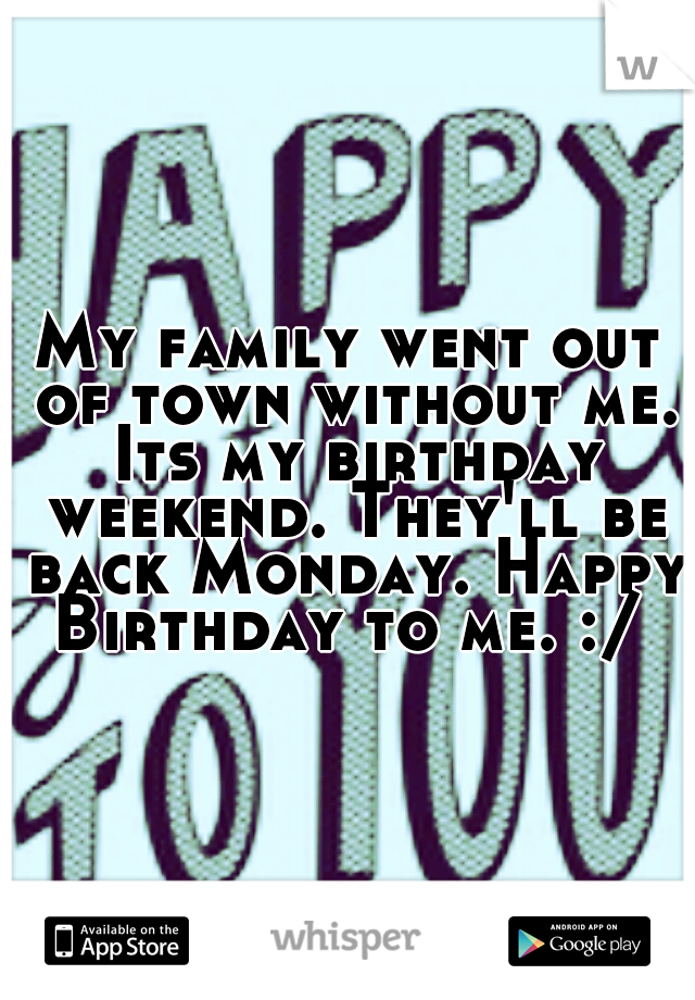 My family went out of town without me. Its my birthday weekend. They'll be back Monday. Happy Birthday to me. :/ 