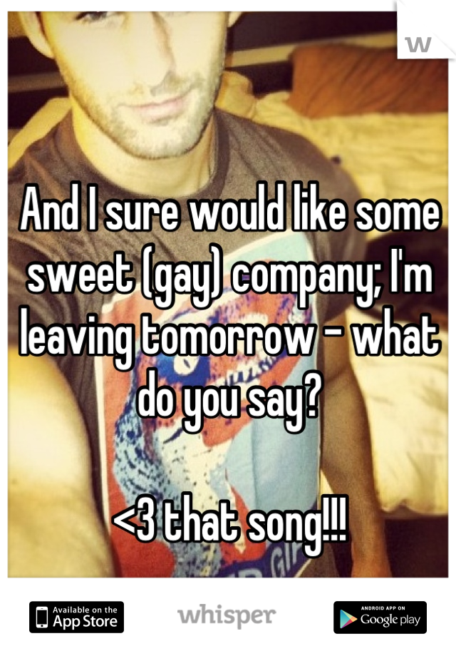 And I sure would like some sweet (gay) company; I'm leaving tomorrow - what do you say?

<3 that song!!!