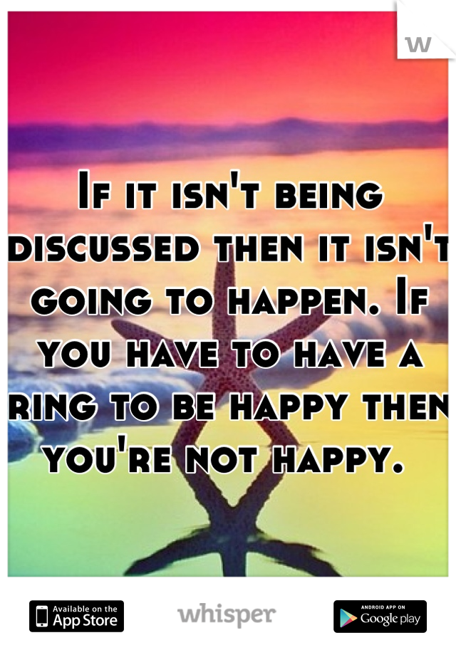 If it isn't being discussed then it isn't going to happen. If you have to have a ring to be happy then you're not happy. 