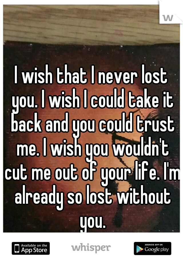 I wish that I never lost you. I wish I could take it back and you could trust me. I wish you wouldn't cut me out of your life. I'm already so lost without you.
