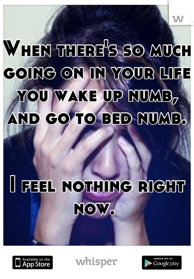 When there's so much going on in your life you wake up numb, and go to bed numb. 


I feel nothing right now. 