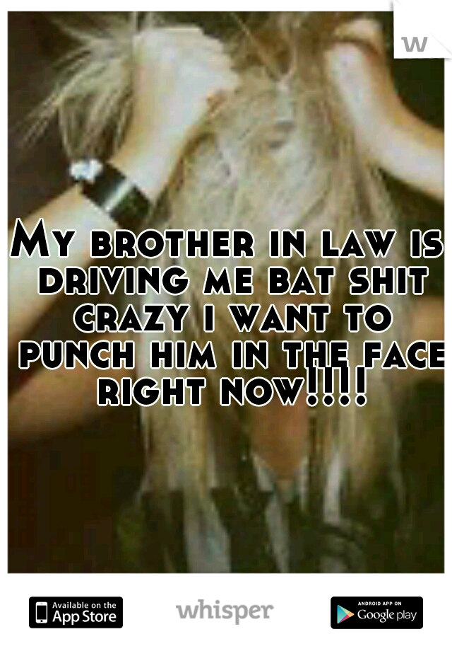 My brother in law is driving me bat shit crazy i want to punch him in the face right now!!!!