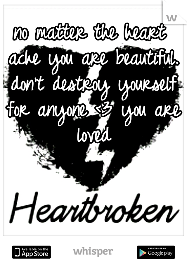 no matter the heart ache you are beautiful. don't destroy yourself for anyone <3 you are loved
