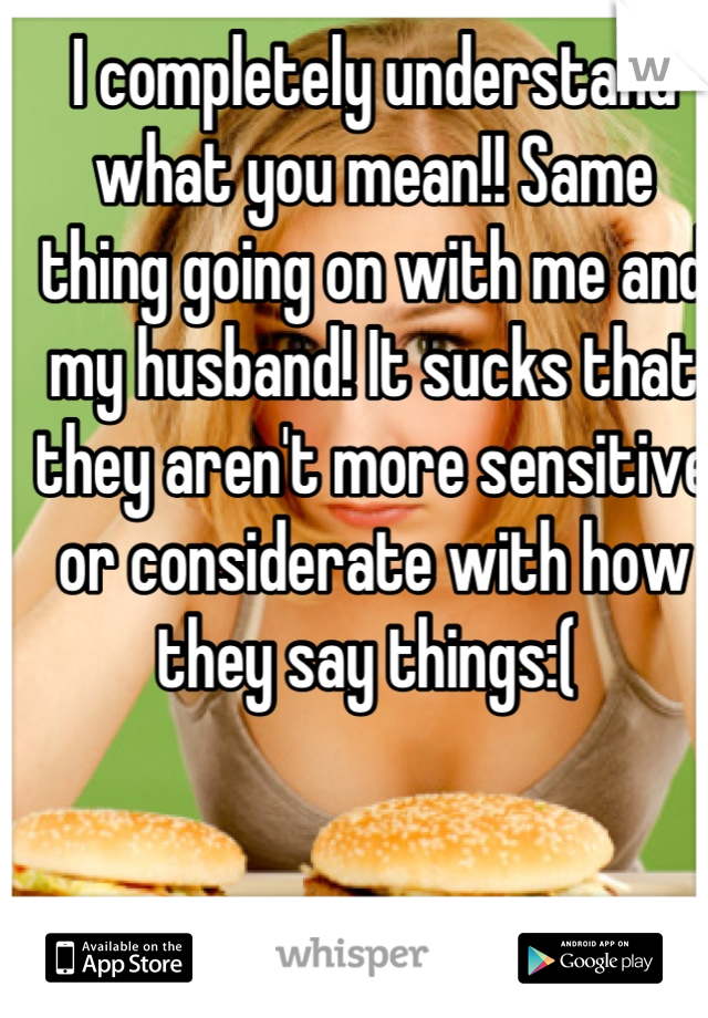 I completely understand what you mean!! Same thing going on with me and my husband! It sucks that they aren't more sensitive or considerate with how they say things:( 