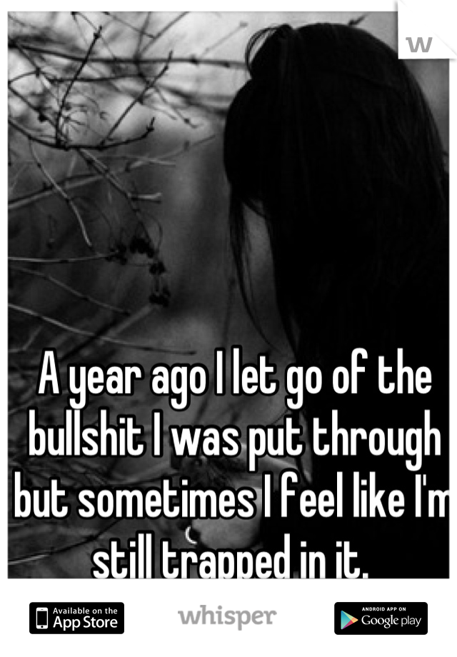 A year ago I let go of the bullshit I was put through but sometimes I feel like I'm still trapped in it. 