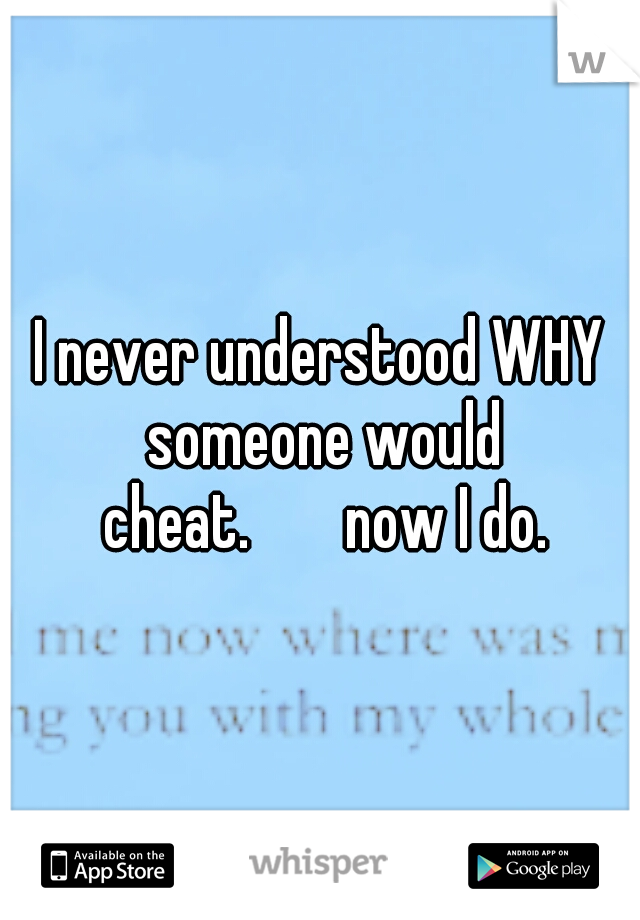I never understood WHY someone would cheat.


now I do.