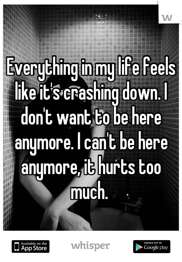 Everything in my life feels like it's crashing down. I don't want to be here anymore. I can't be here anymore, it hurts too much. 