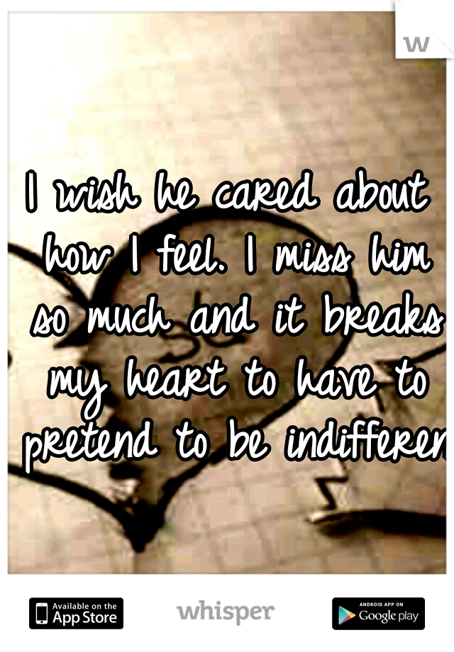 I wish he cared about how I feel. I miss him so much and it breaks my heart to have to pretend to be indifferent