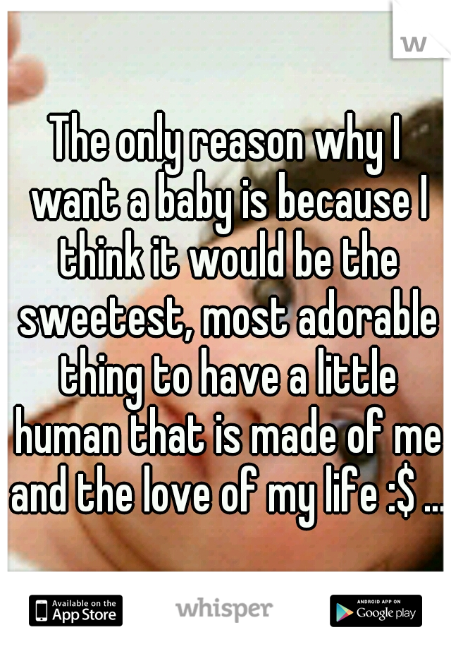 The only reason why I want a baby is because I think it would be the sweetest, most adorable thing to have a little human that is made of me and the love of my life :$ ... 