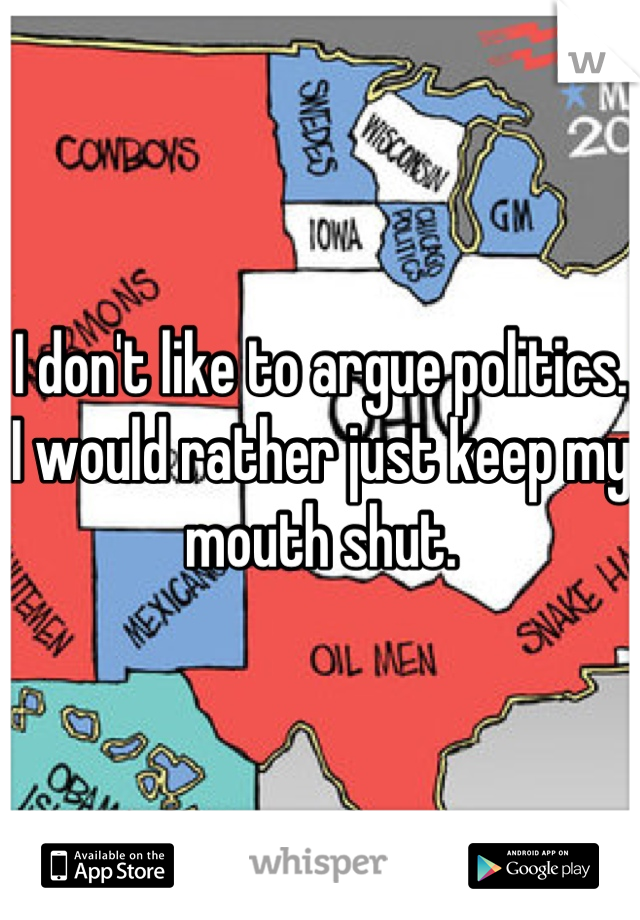 I don't like to argue politics. I would rather just keep my mouth shut.