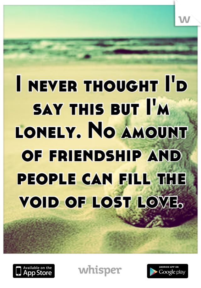 I never thought I'd say this but I'm lonely. No amount of friendship and people can fill the void of lost love.