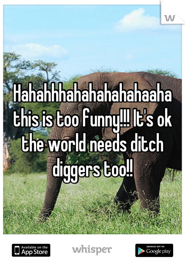 Hahahhhahahahahahaaha this is too funny!!! It's ok the world needs ditch diggers too!!