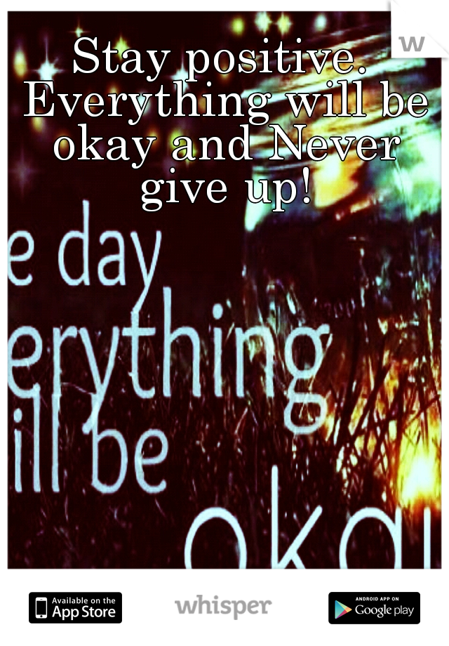 Stay positive. Everything will be okay and Never give up!