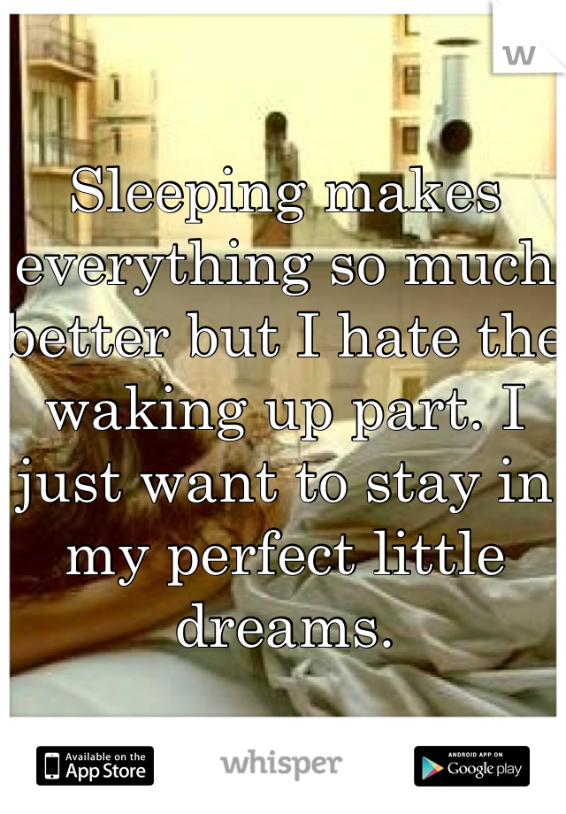 Sleeping makes everything so much better but I hate the waking up part. I just want to stay in my perfect little dreams.