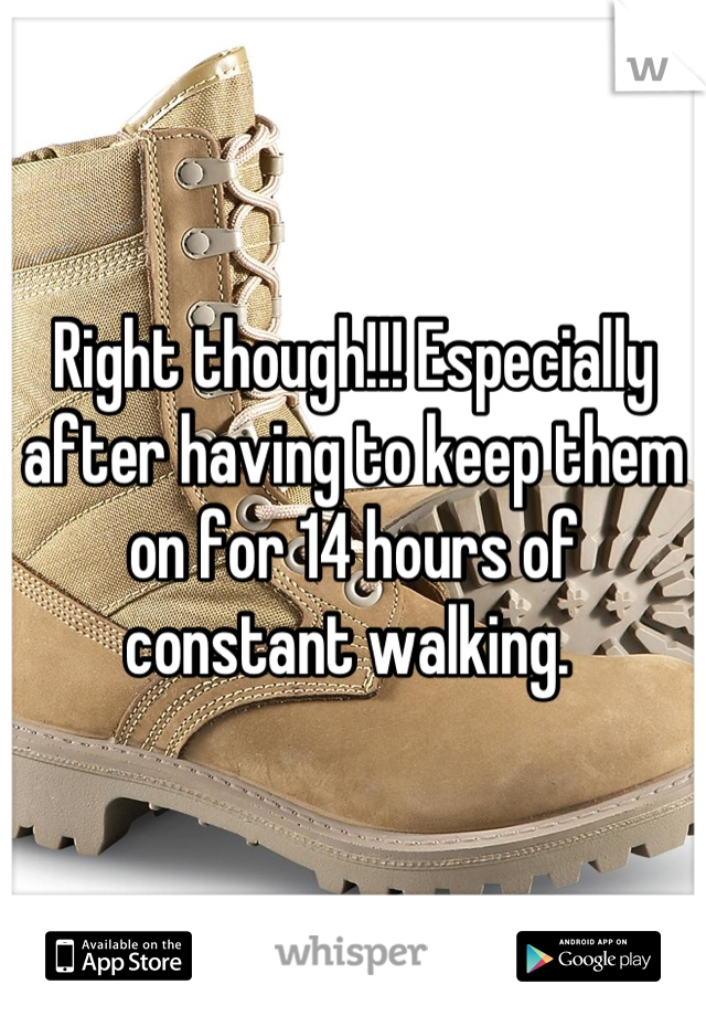 Right though!!! Especially after having to keep them on for 14 hours of constant walking. 