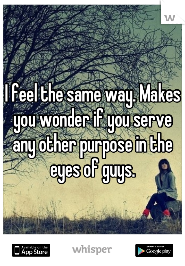 I feel the same way. Makes you wonder if you serve any other purpose in the eyes of guys.
