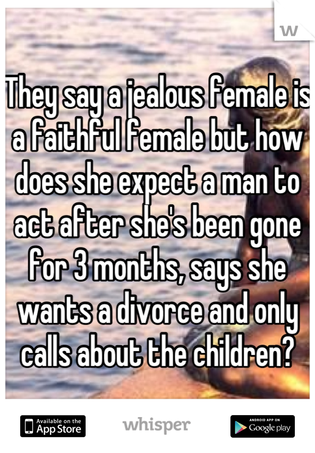 They say a jealous female is a faithful female but how does she expect a man to act after she's been gone for 3 months, says she wants a divorce and only calls about the children?