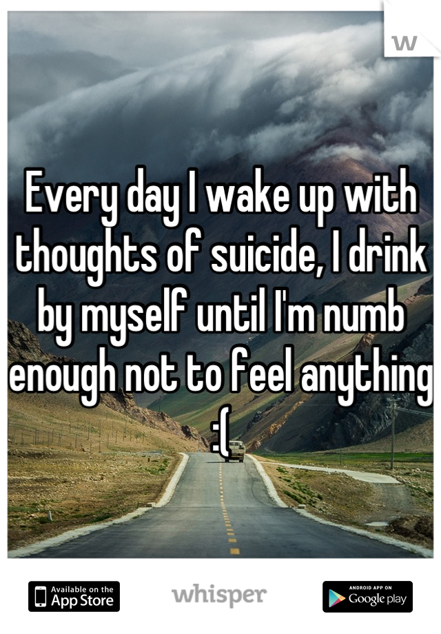 Every day I wake up with thoughts of suicide, I drink by myself until I'm numb enough not to feel anything :(