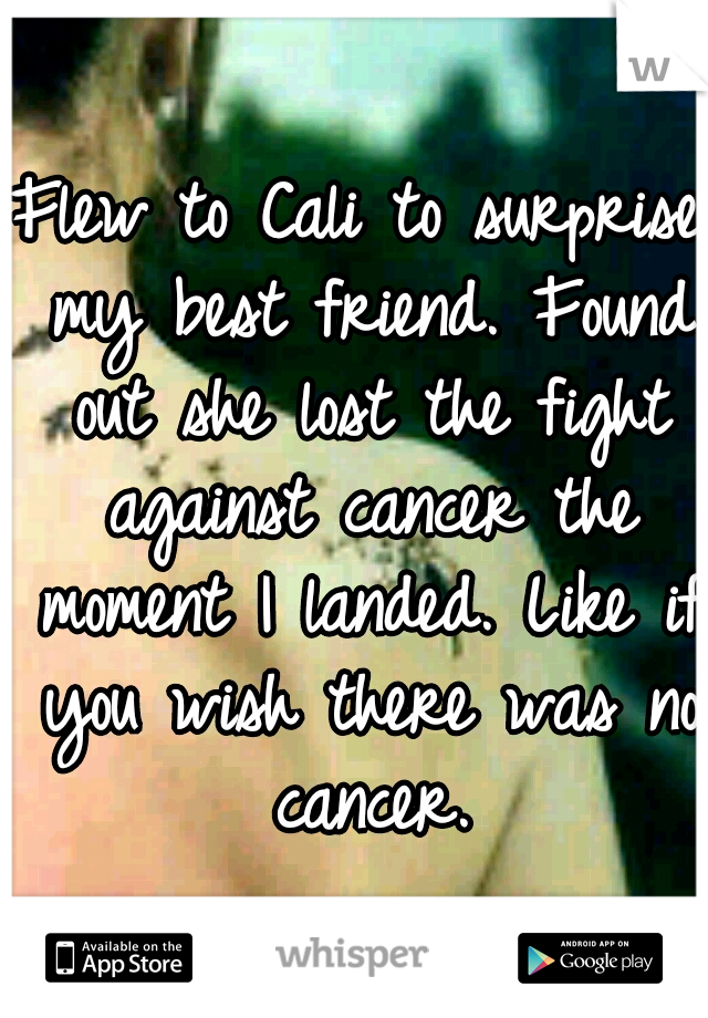 Flew to Cali to surprise my best friend. Found out she lost the fight against cancer the moment I landed. Like if you wish there was no cancer.